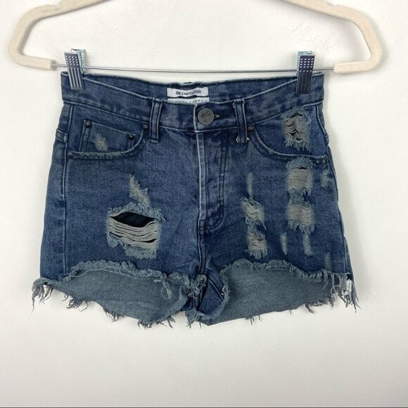 One Teaspoon‎ High Waist Bonita Jean Shorts Raw Size 25 Dark Blue Bohemian Boho - Picture 9 of 11